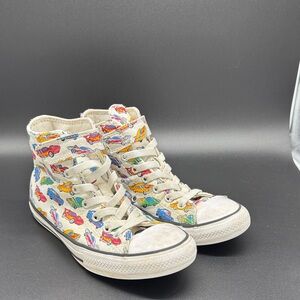 Converse Chuck Taylor All Star White High-Tops with Car Print Sz 3 Youth